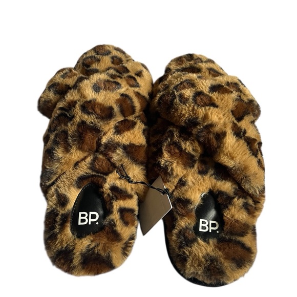 New BP Mae Cross Strap Faux fur Soft Leopard Print Women’s Slippers sze 11/12 - Picture 3 of 8